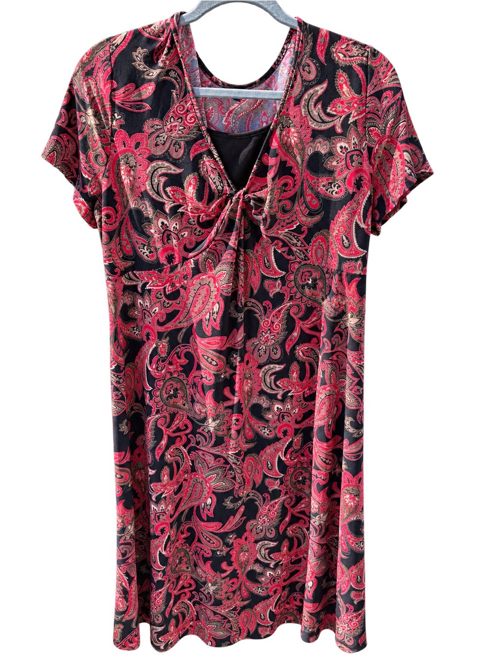 Croft & Barrow Black and Pink Paisley Twist-Front Dress